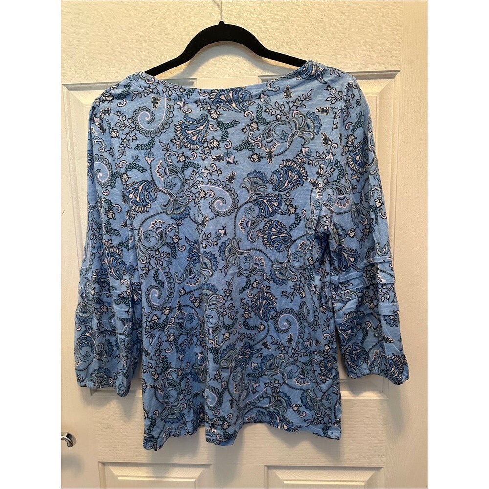J. Jill Light Blue Paisley Print Women’s Top Elastic Slight Puff 3/4 Sleeve Med - Picture 5 of 7